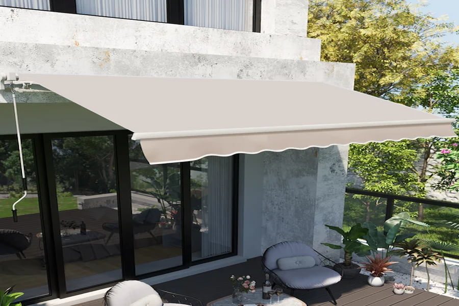 Outsunny+98.4''+W+x+58.8''+D+Polyester+Beige+Cover+Retractable+Patio+Awning